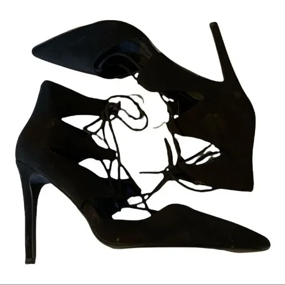 Derek Heart From H&M Sophia Black Lace Up Stiletto Spike Heels 8.5 - Picture 8 of 14